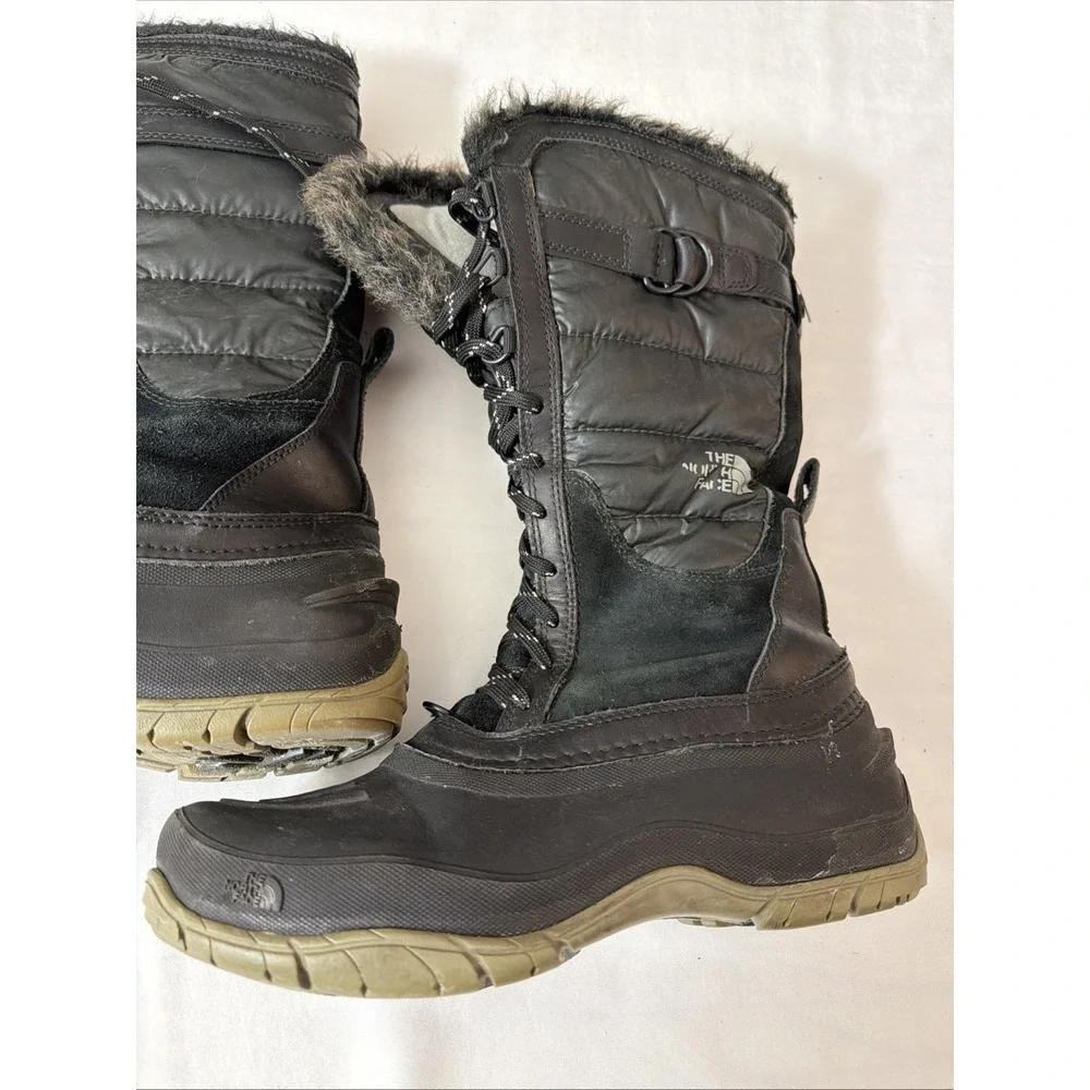 THE NORTH FACE Black Nuptse Purna PrimaLoft Tall Winter Boots Waterproof‎ Sz 8